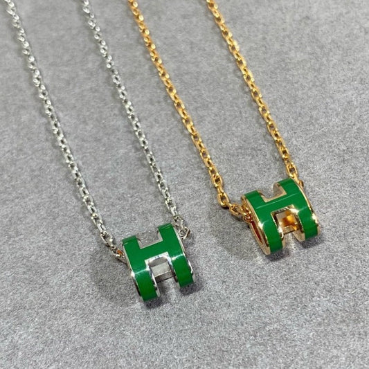 [Glimmer]ポップH グリーンネックレス シルバー＆ゴールド