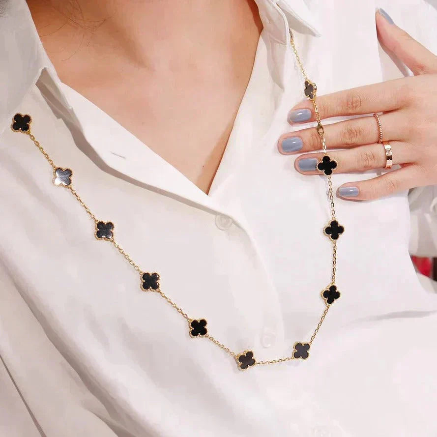 [Glimmer]CLOVER 20 MOTIFS ONYX NECKLACE