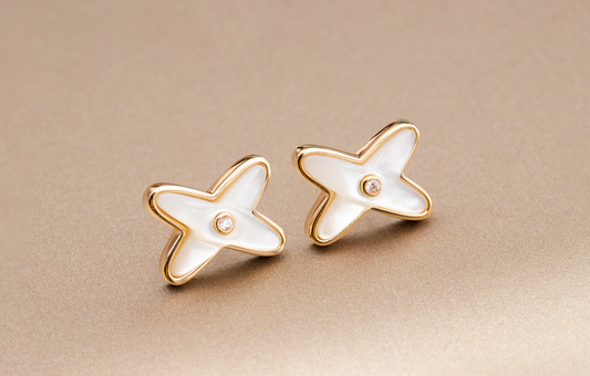 [Glimmer]JEUX DE WHITE MOP Glimmer GOLD DIAMOND EARRINGS