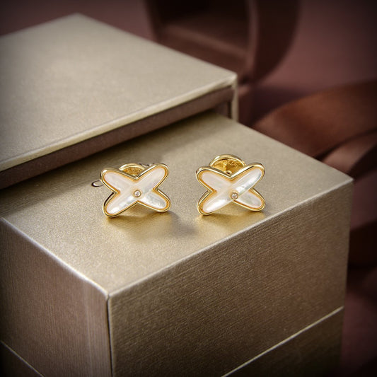 [Glimmer]JEUX DE WHITE MOP GOLD DIAMOND EARRINGS