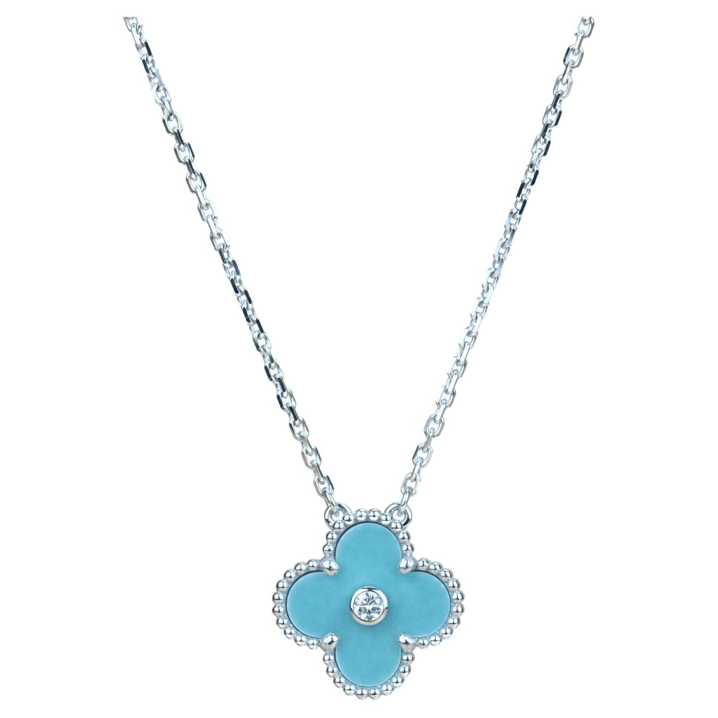 [Glimmer]CLOVER 15MM DIAMOND SVRES PORCELAIN  NECKLACE SILVER