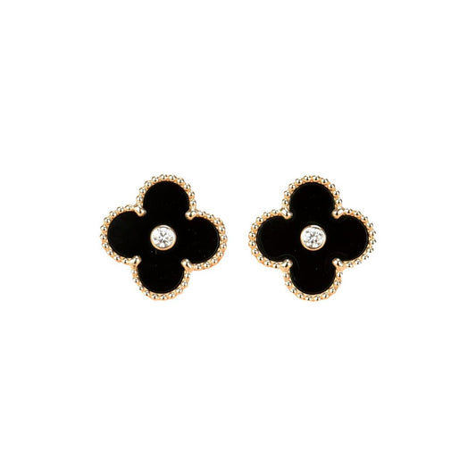 [Glimmer]CLOVER MEDIUM 1 MOTIFS ONYX DIAMOND EARRINGS