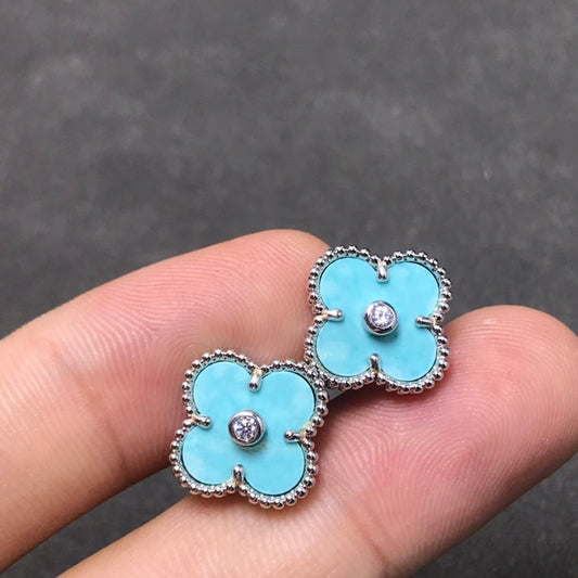 [Glimmer]CLOVER 1 DIAMOND BLUE SKY SILVER EARRINGS